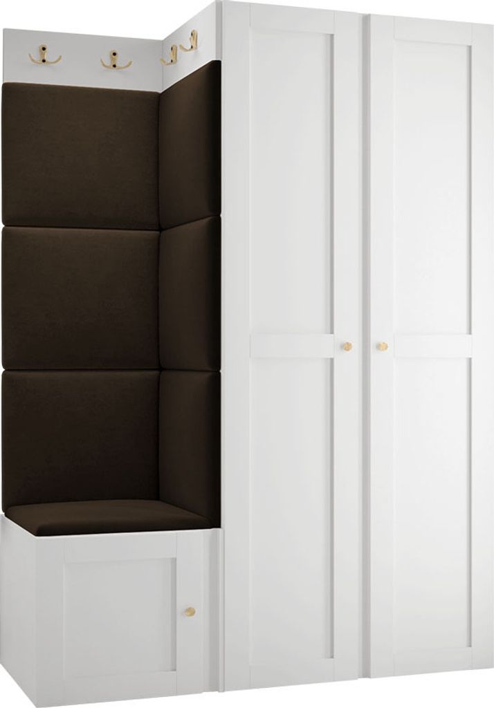 MIRJAN24 Garderoben-Set Orion Ramiro XXIII, Kleiderschrank, Schuhschrank, Kleiderhakenbrett, 7x Paneel 42x42, 8 Kleiderhaken, Metallgriffe (Farbe: ...