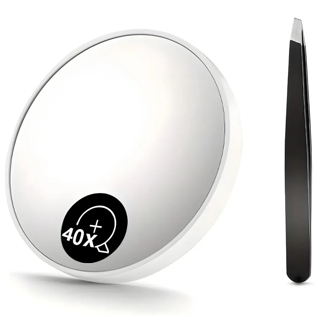 Miroir Grossissant Noir avec Pince à Épiler : Set de Voyage Ventousable
