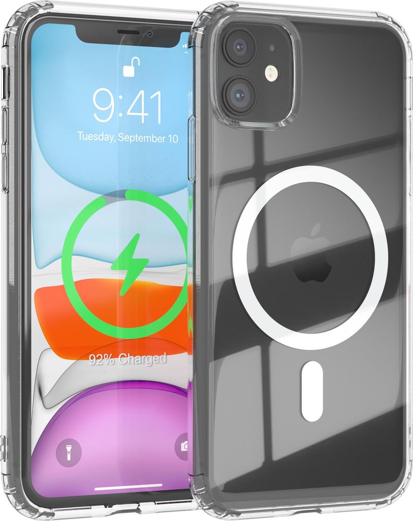 EAZY CASE Clear MagSafe Case für Apple iPhone 11, Qi-Charging, Silikon mit Kameraschutz, Bumper Case in Transparent