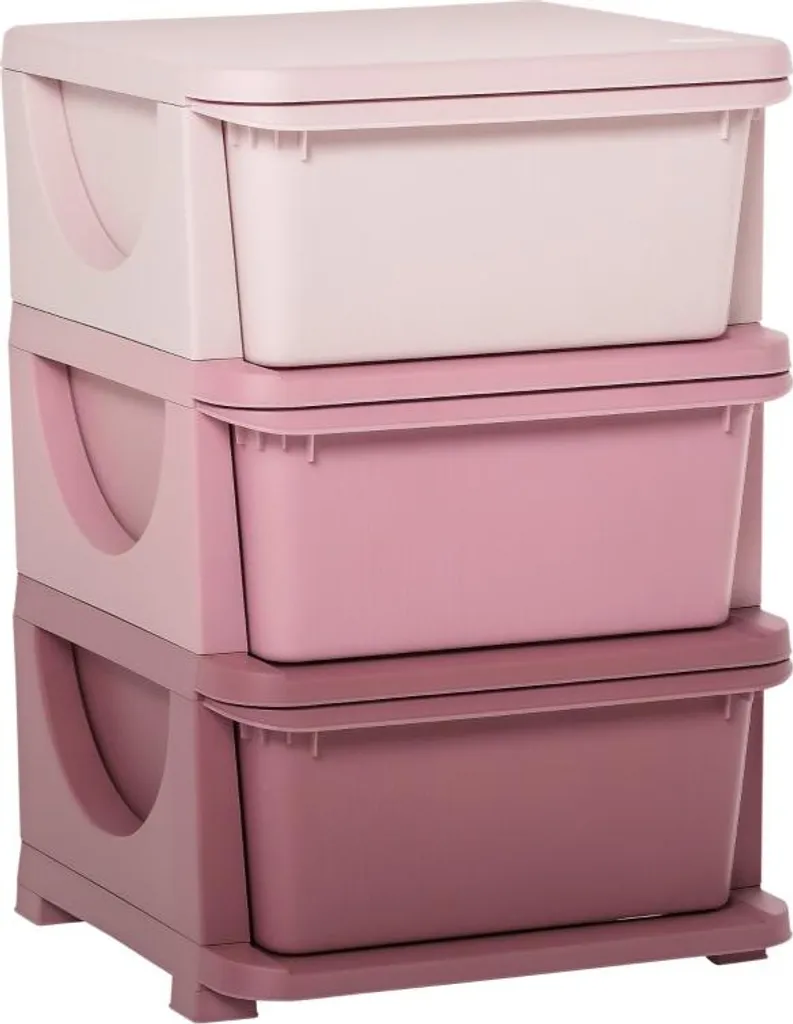 Meuble de rangement jouets 3 niveaux rose, commode enfant gain de place