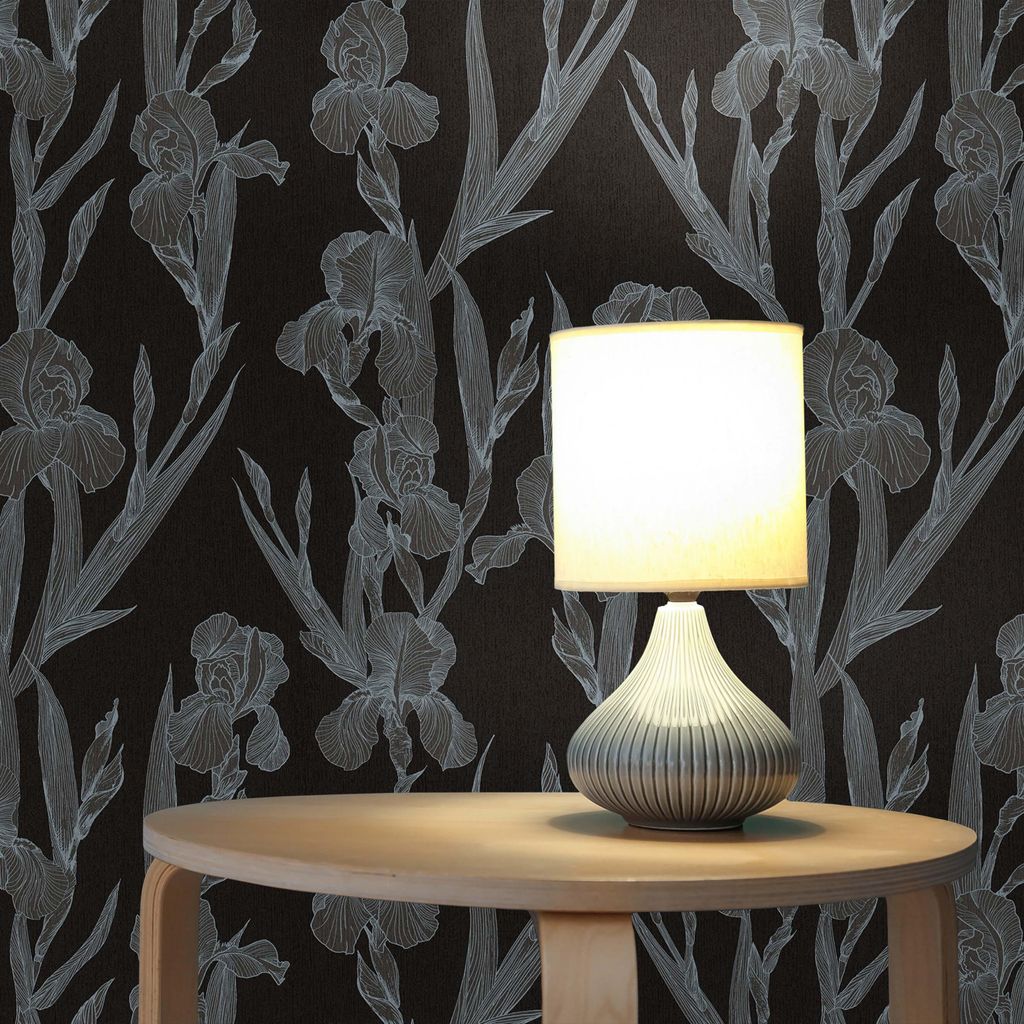 TADESSI Tapete Blumen Valentin M1-No.1375 Vliestapete Schwarz Grau Floral Wohnzimmer Schlafzimmer Küche