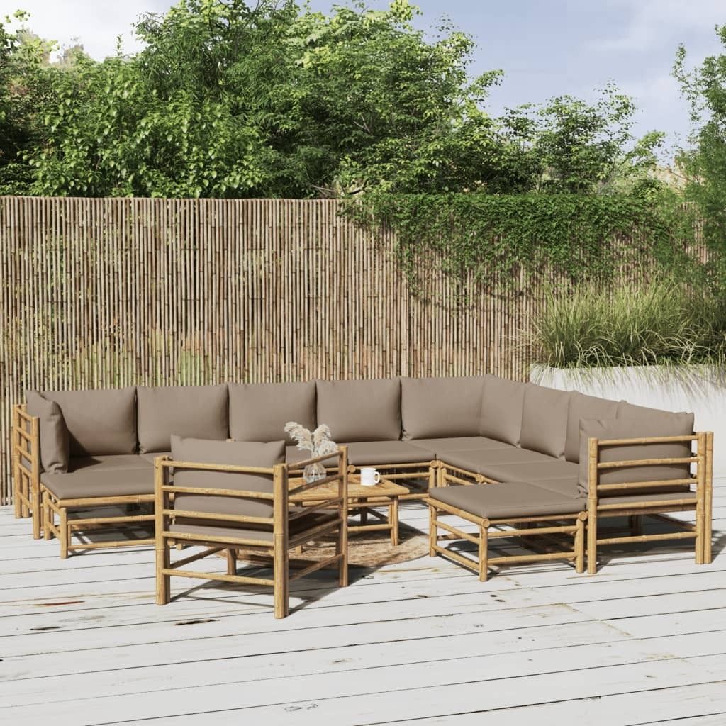 The Living Store 12-tlg. Garten-Lounge-Set mit Kissen Taupe Bambus