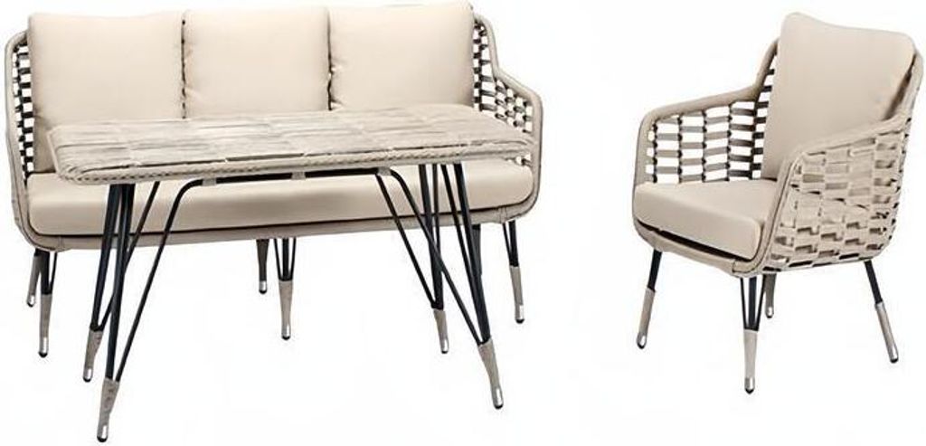 Sofas Gartenmöbel Beige Couchtisch Sessel Moderne Rattan Hochwertig 3 Sitzer