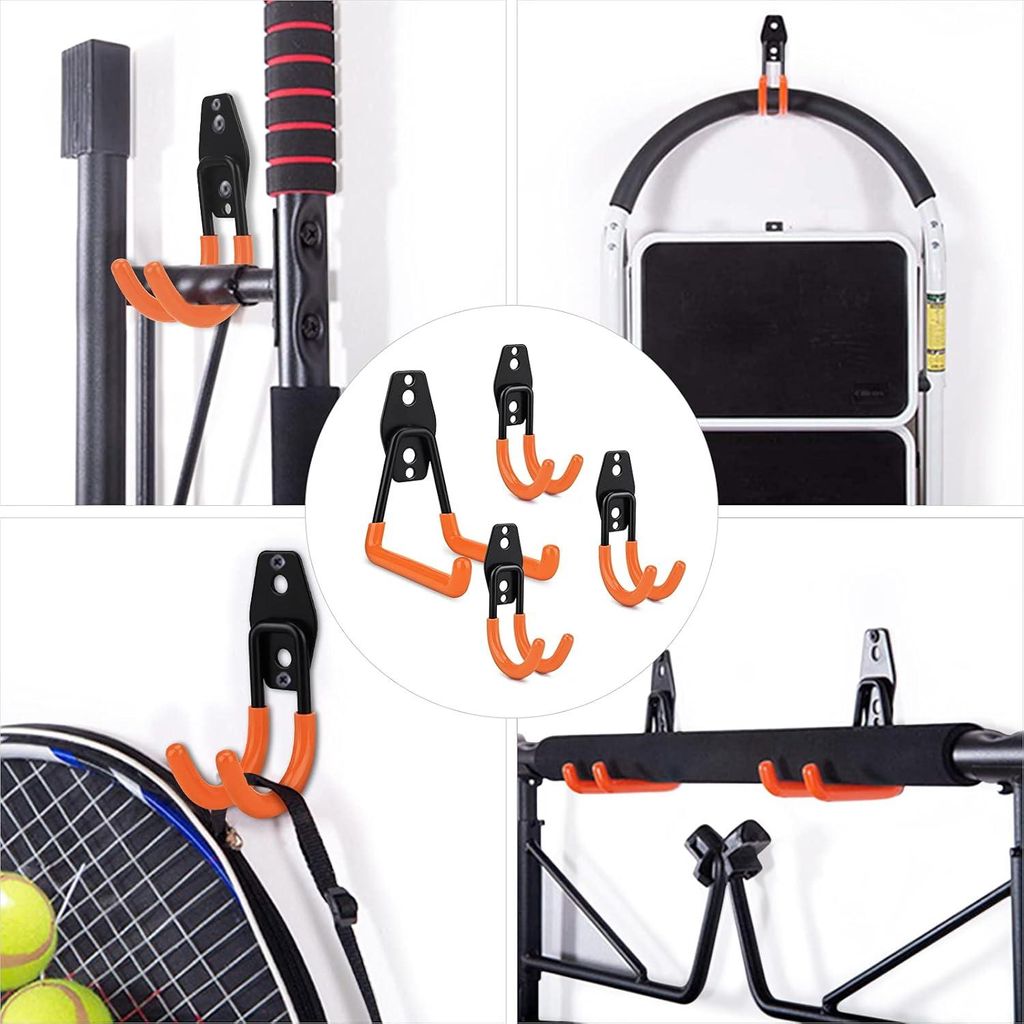 Garagehakenset - Wandhaken für Tuingereedschap - 4 Stück - Orange