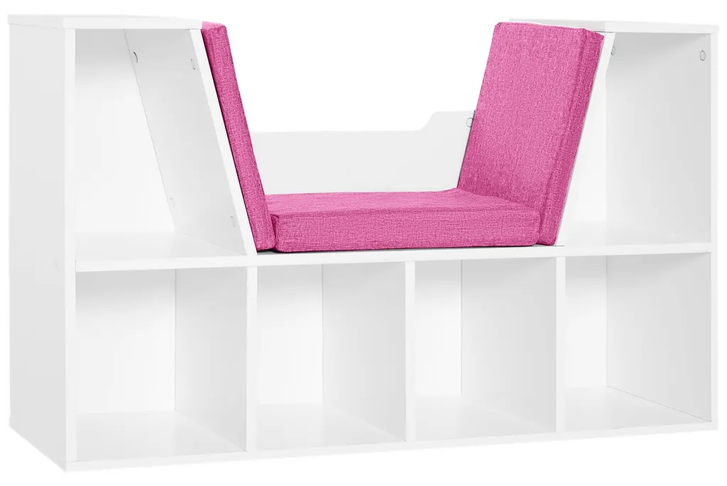 Bibliothèque banc 2 en 1 rose avec 6 cubes et coussins 102 x 30 x 61 cm
