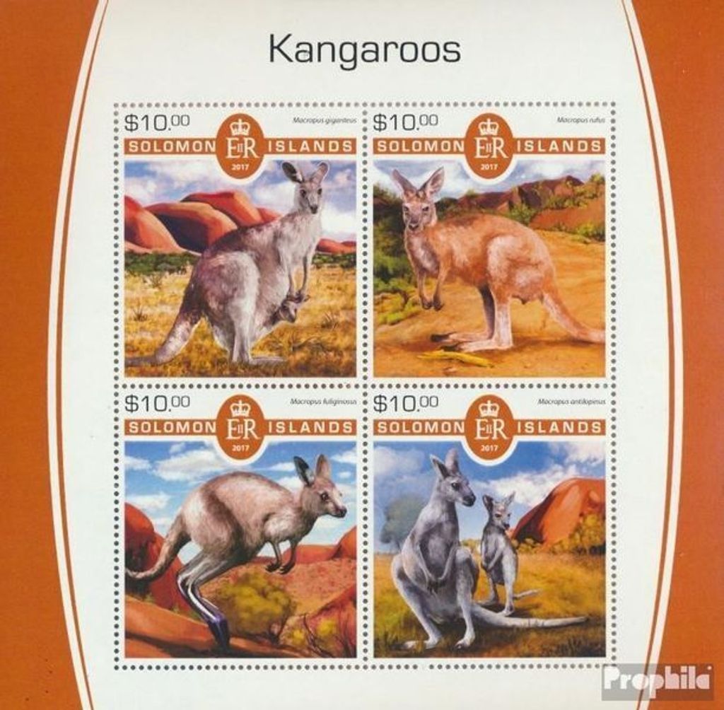 Briefmarken Salomoninseln 2017 Mi 4772-4775 Kleinbogen (kompl. Ausg.) postfrisch Kängurus