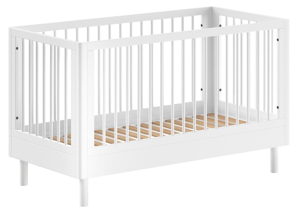 Babybett 70x140 Keeley Buche Kinder Weiß Massivholz Umbaubar Komfort