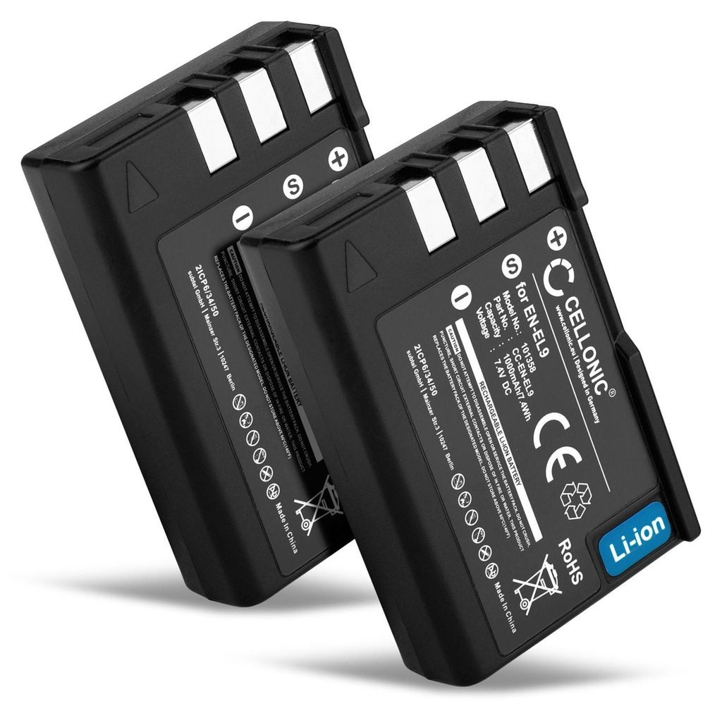 CELLONIC 2x Akku für Kamera Kompatibel mit Nikon D3000, D5000, D40, EN-EL9 - (1000mAh , 7.4V)