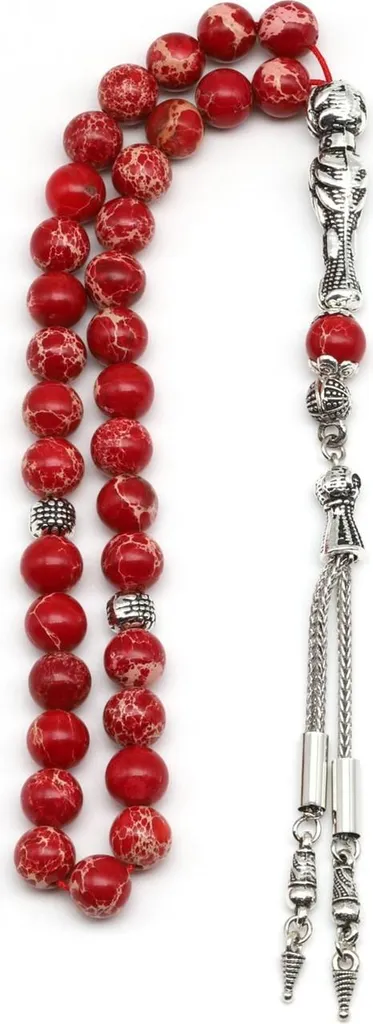 Tesbih robuste en pierre rouge 33 perles 8mm - Chapelet durable 27cm