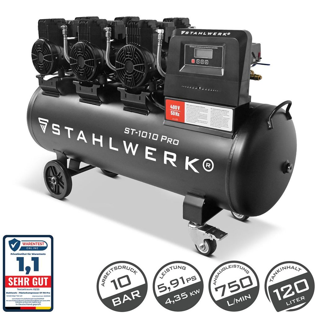 STAHLWERK Kompressor mit 120 L Tank (ST-1010 Pro) – ölfrei, Produktbild 