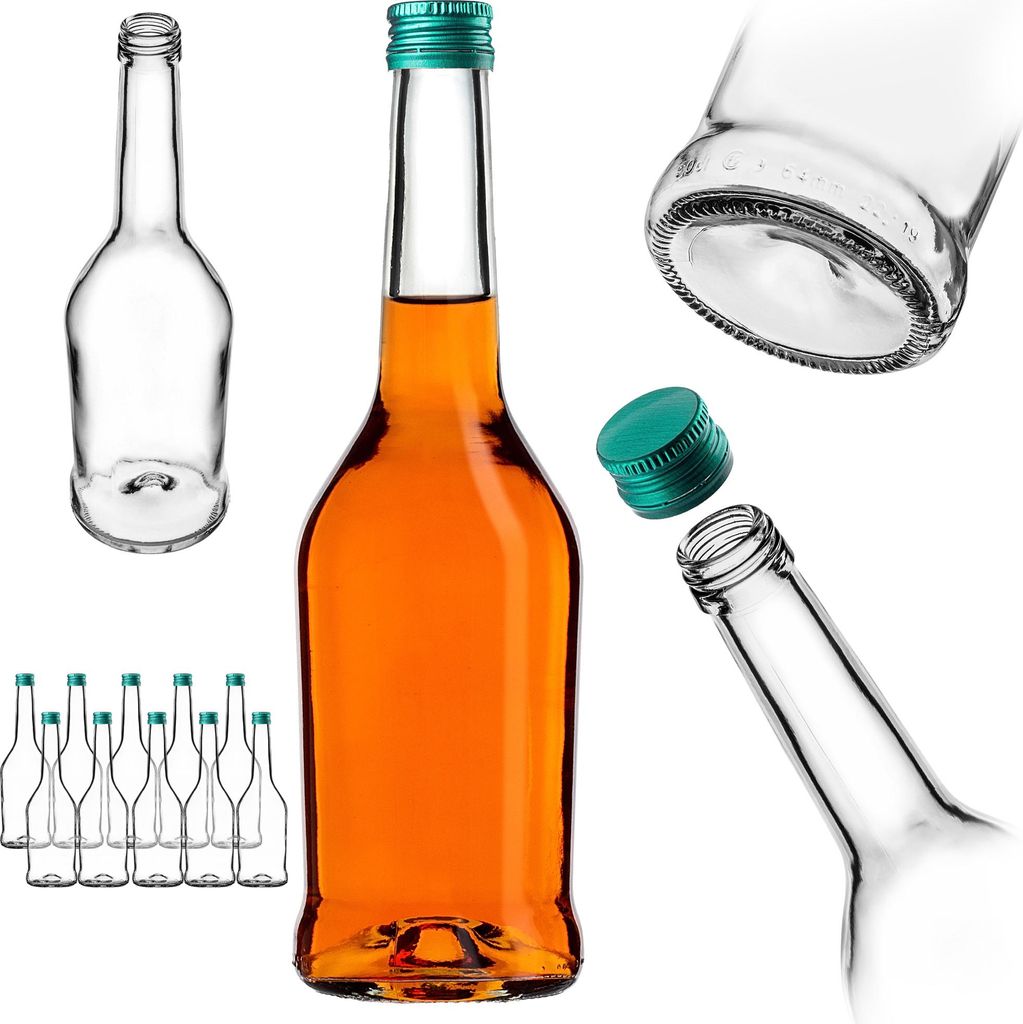 KADAX Likörflaschen 500ml, 10 Stück, Leere Flaschen zum Befüllen von Öl, Essig, Likör, Wein und Schnaps, Glasflaschen, Schnapsflaschen, Saftfl...