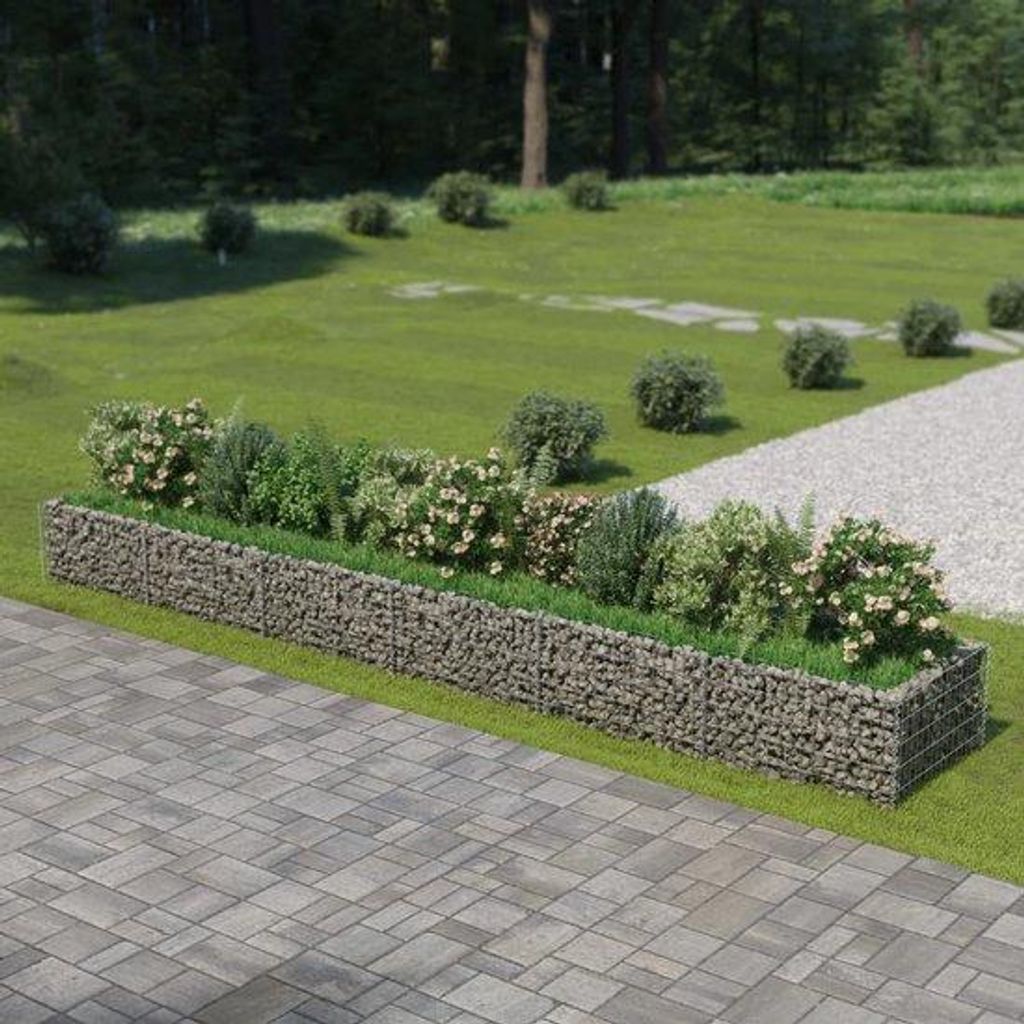 Hochstapelbarer Stahl-Blumenkasten in Gabionsicht, erhöht, 540x90x50 cm