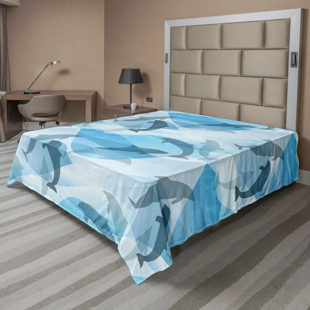 Drap Plat Large sans Plis Motif Poisson et Dauphin pour un Lit Impeccable