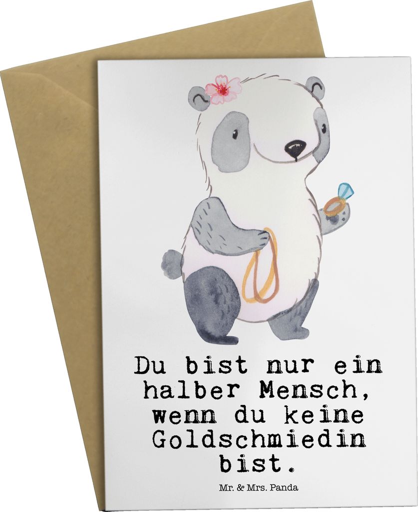 Mr. & Mrs. Panda Klappkarte Goldschmiedin Herz - Weiß - Geschenk, weihnachtskarten, Witzig, Spruch, Grußkarten, Beileidskarte, osterkarten, Lusti...