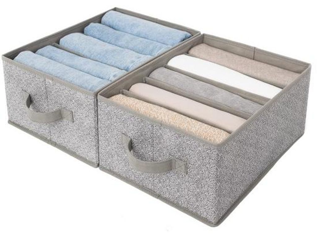 2er Set Kleiderfachhelfer für Schrank, T-Shirt-Organizer für Schrank, graue Jeans-Organizer für Schrank, Faltschrankbox aus Stoff für Kleidung