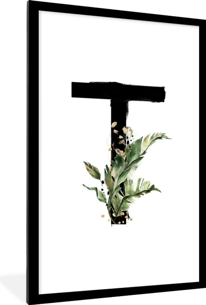 MuchoWow MuchoWow Gerahmtes Poster Buchstabe T - Alphabet - Weiß 60x90 cm - Poster mit zchwarzem Bilderrahmen - Dekoration - Wandposter Wohnzi...