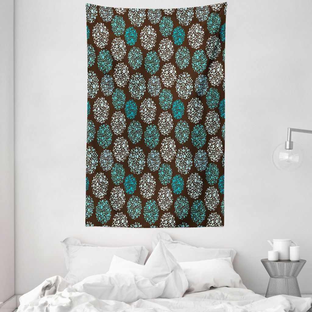 ABAKUHAUS Brown und Blau Wandteppich und Tagesdecke, Punkte und Kreise aus Weiches Mikrofaser Stoff Waschbar ohne Verblassen Digitaldruck, 140 x 23...