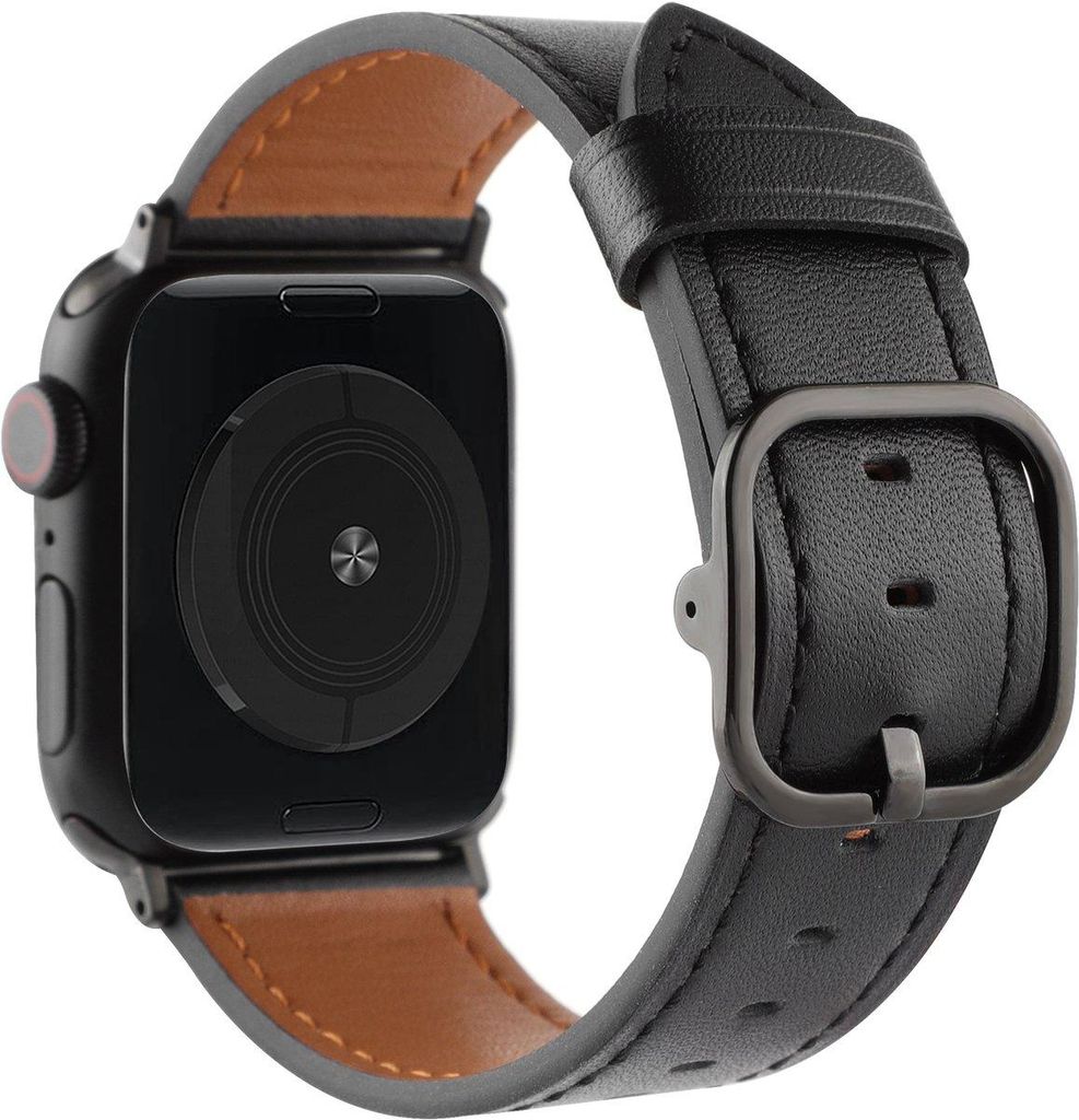 Stravo Echtleder-Uhrenarmband mit Metallschließe – Passend für Apple Watch 44–49 mm (Serie 4–11, SE 1/2/3, Ultra 1/2/3) – Elegant – Sch...
