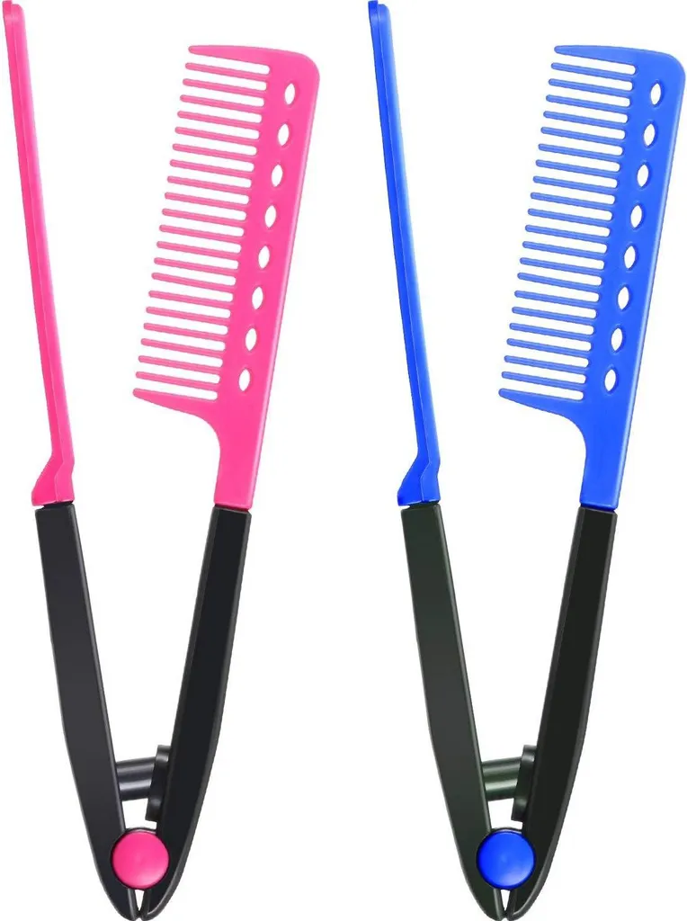 set di 2 pettini piatti di raddrizzamento pettine salone spazzola per capelli piastra per capelli a forma di V pettine 9,65 pollici