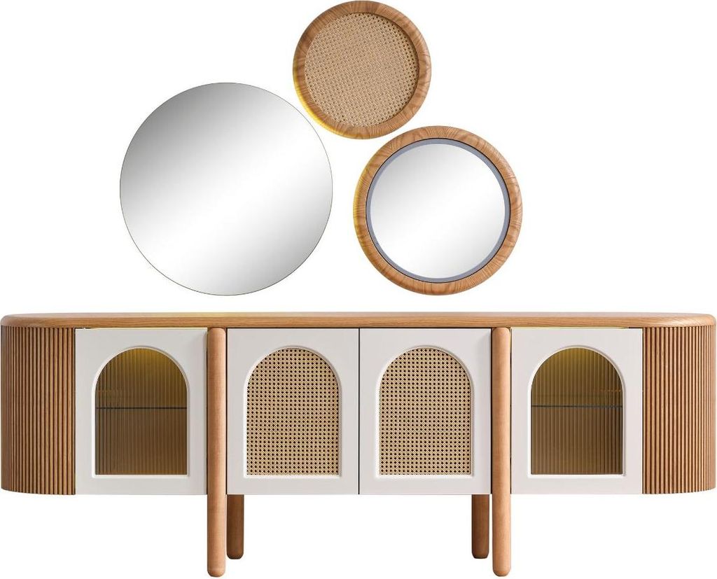 Sideboard Begonvil Holzwerkstoff Eiche Optik Natur Weiß Beige, Produktauswahl:Sideboard mit Spiegel