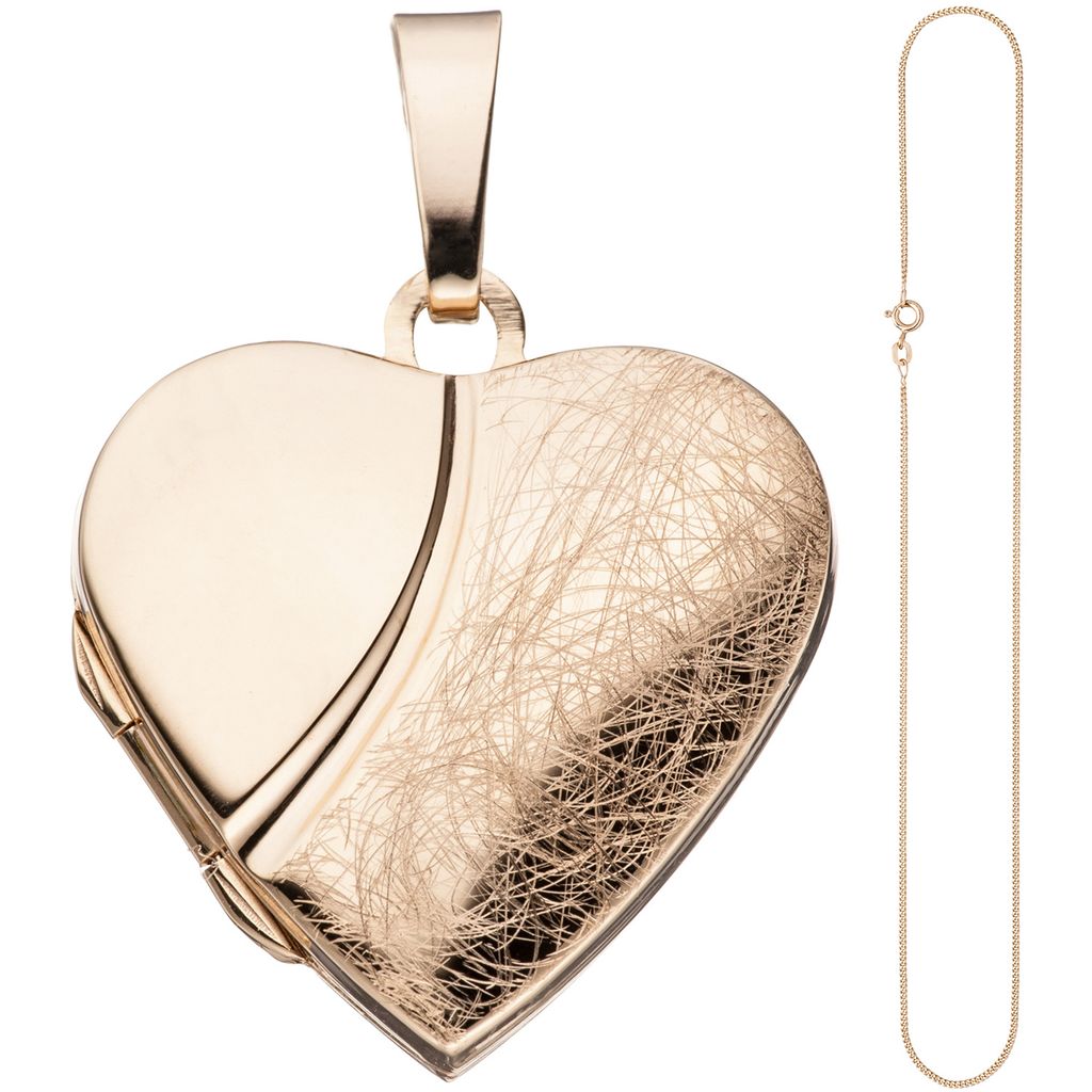 JOBO Medaillon Herz Anhänger zum Öffnen 925 Silber rosegold vergoldet mit Kette 50 cm