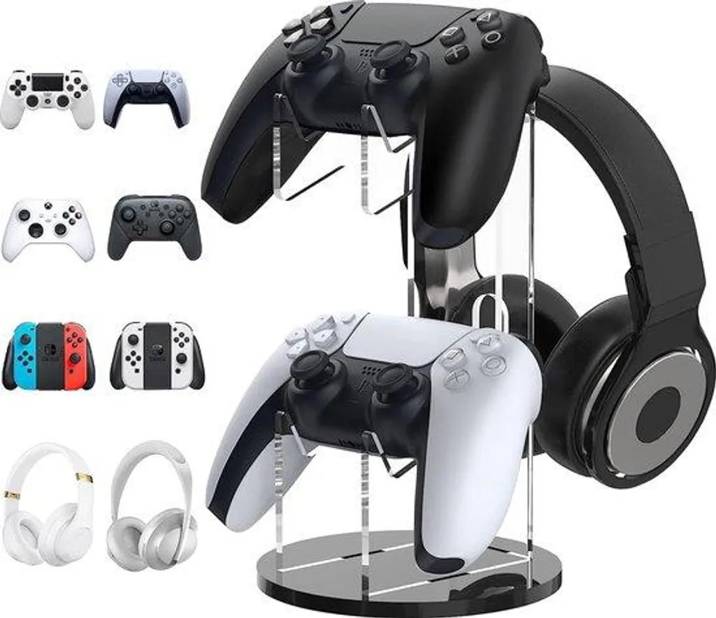 Support 2-en-1 robuste en acrylique noir pour manette et casque gamer