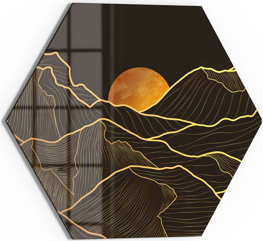 DEQORI Glasbild Echtglas 40x35 cm 'Goldenes Linien Gebirge' Wandbild Bild modern Deko