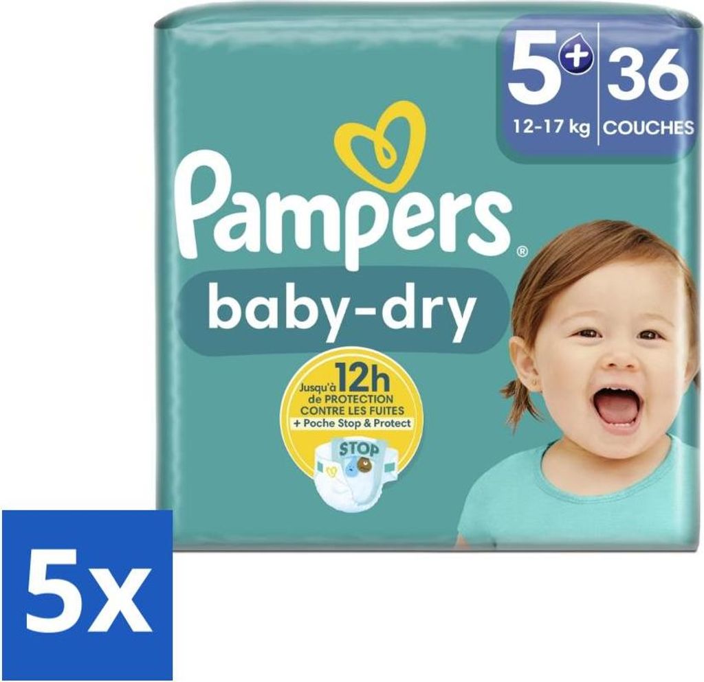 Pampers – Windeln – Baby-Dry Größe 5+ (12-17 kg) – 36 Windeln - Vorteilspack - 5 Stücke