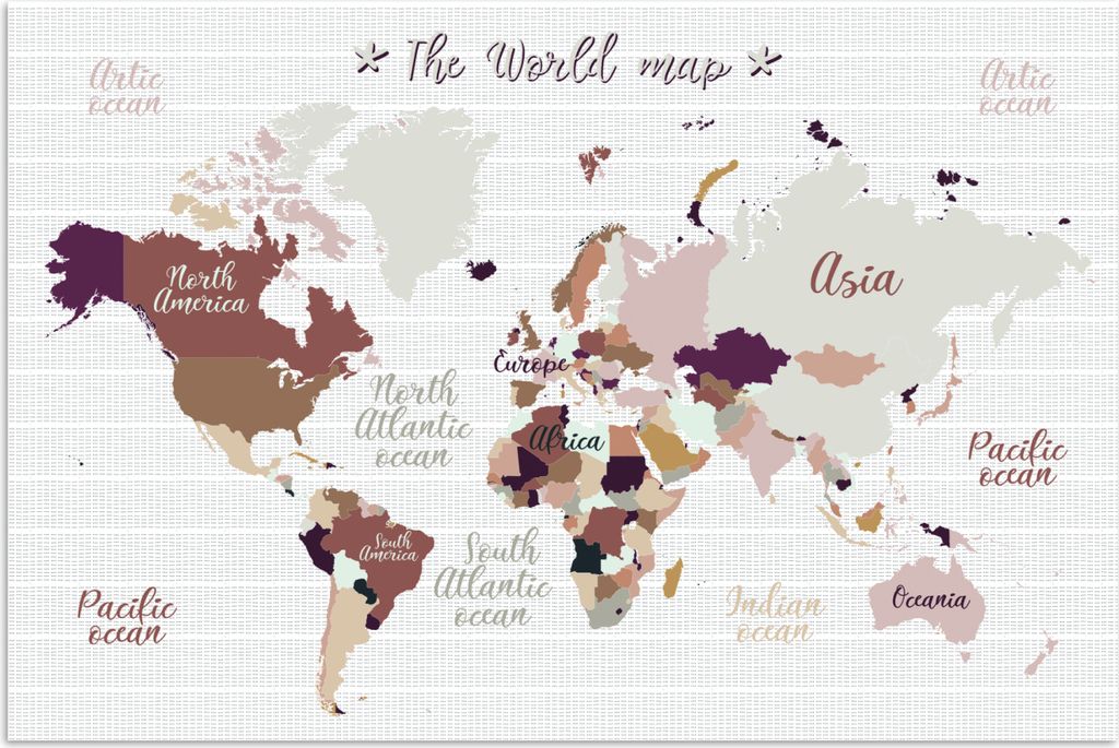 MuchoWow Poster Weltkarte - Braun - Einfach 60x40 cm - Schlafzimmerdekoration