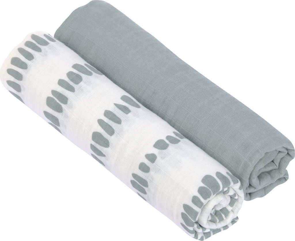 Lässig Mulltücher 2er Set XL 120 x 120 cm - Strokes Silver grey