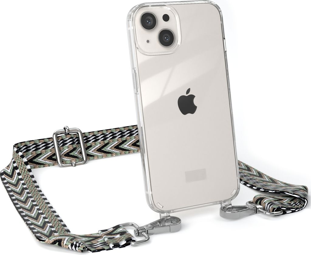 EAZY CASE Handykette - Verstellbarer Trageriemen kompatibel mit Apple iPhone 13, Handykordel mit transparenter Silikon-Hülle, Band in Grün