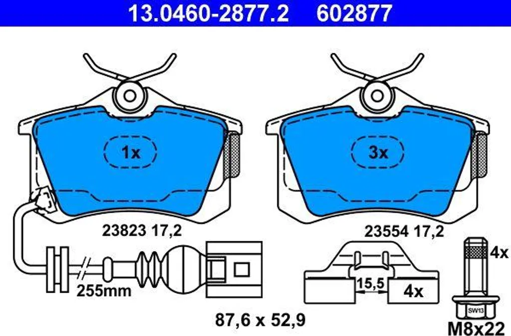 Jeu de plaquettes de frein arrière pour Seat Ibiza et Volkswagen Polo 9N