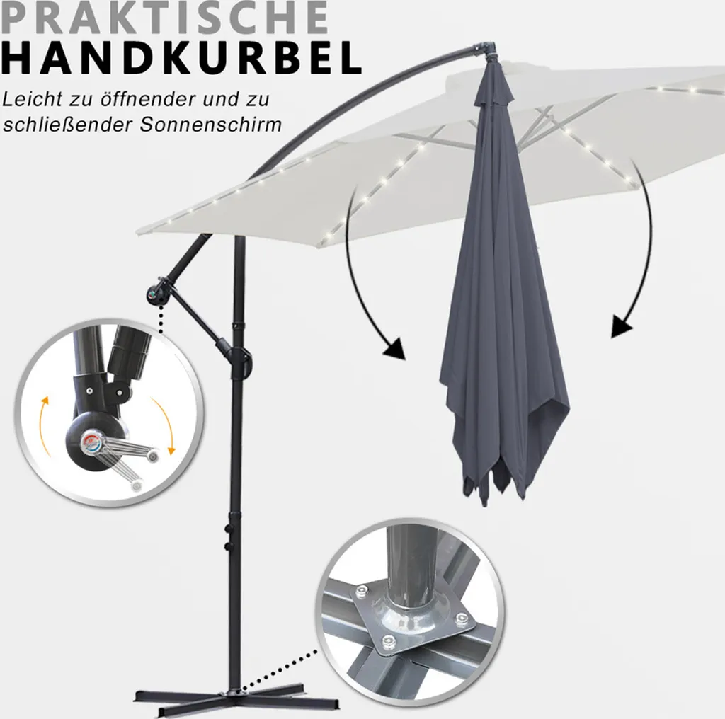 Ombrellone da Giardino SWANEW 3m con LED Solari e Protezione UV