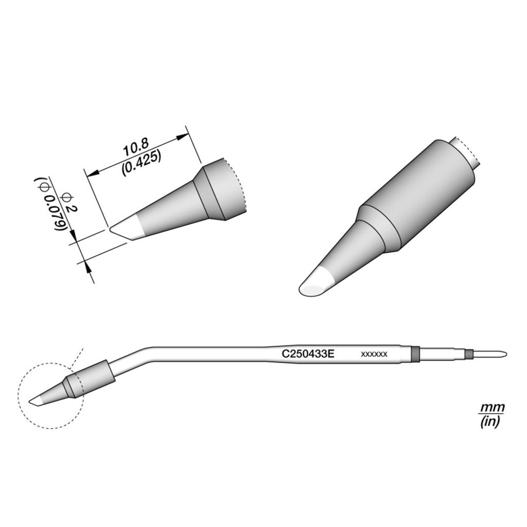 JBC Lötspitze Serie C250, Rundform, C250433E/Ø 2.0 mm, abgeschrägt C250433E