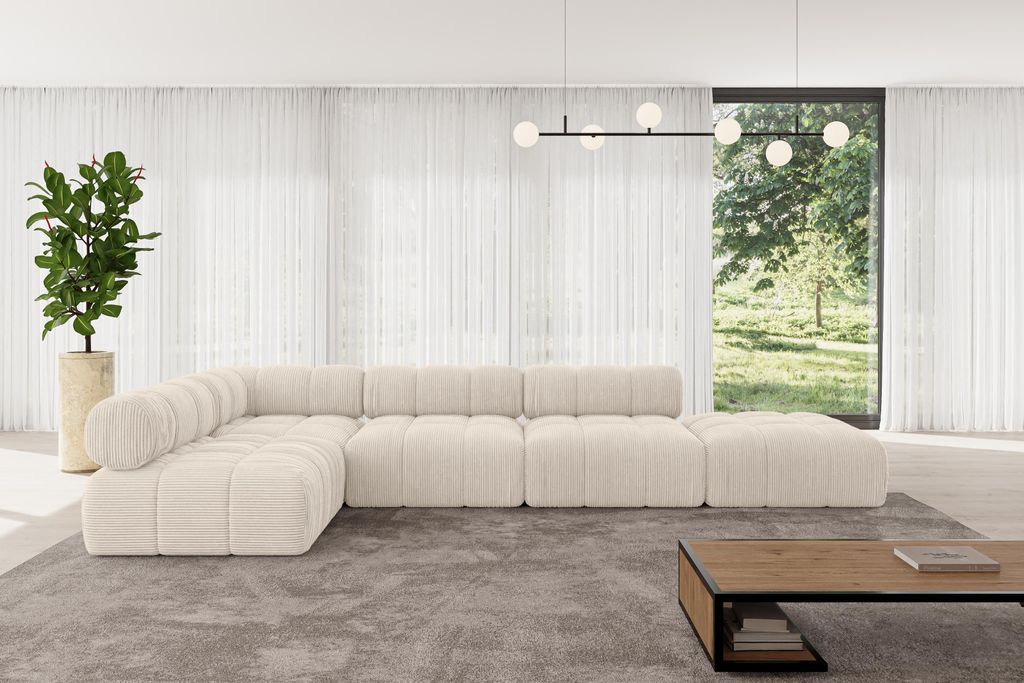 ALTDECOR Modulares Sofa Ecksofa in L-Form - Favio-L2 - 380x190x70 cm Beige universal, links/rechts Corner modular Sofa Eckcouch Couch Wohnlandschaf...