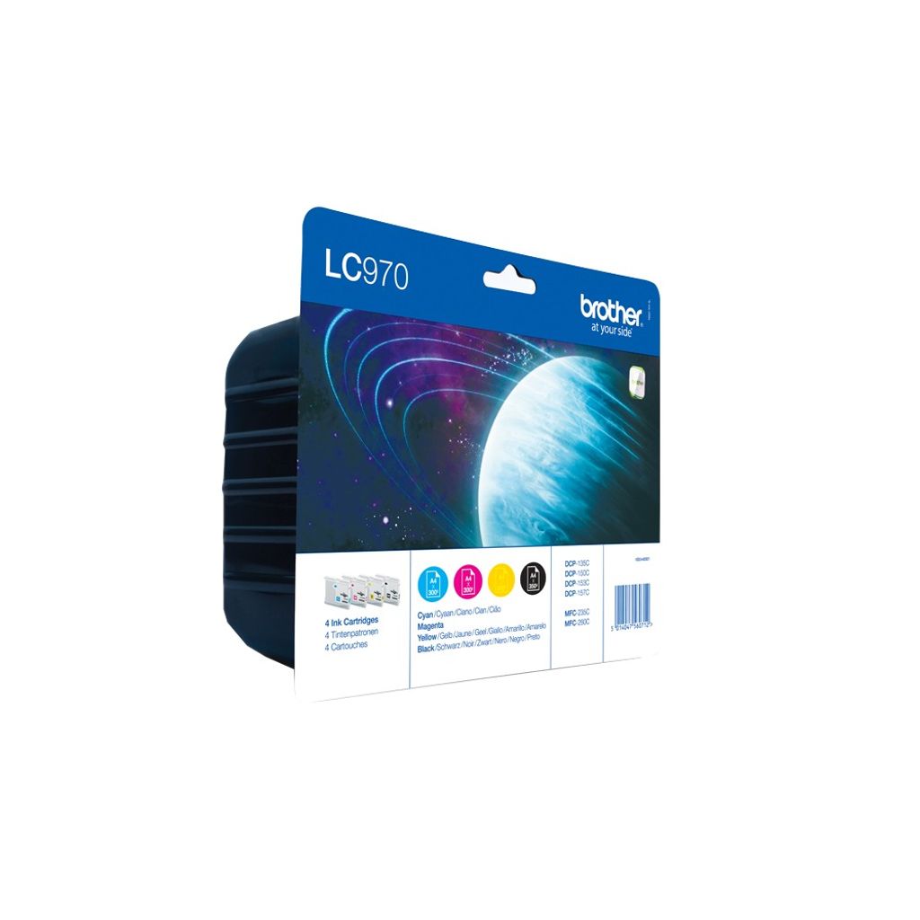 A Brother LC-970 Value Pack of ink cartridges is shown in its packaging.