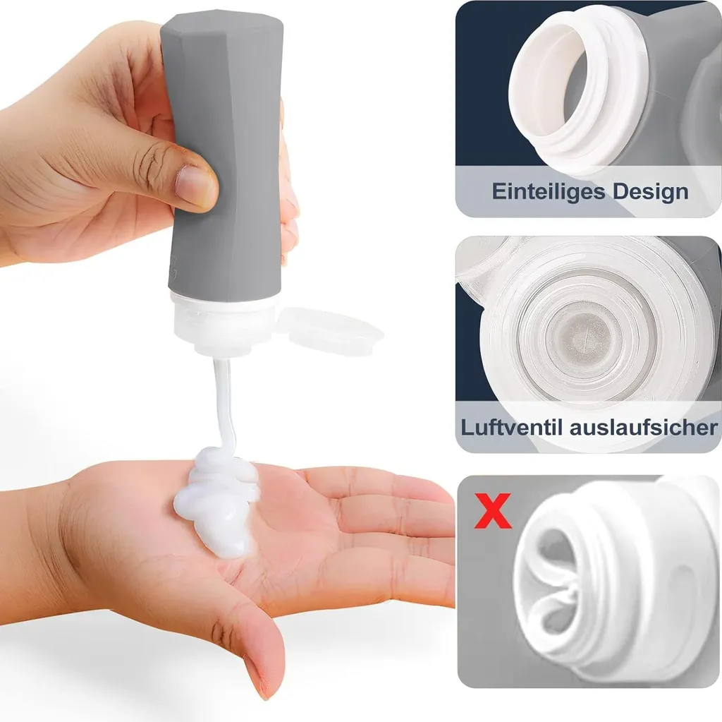 Flacons voyage silicone 100ml rechargeables avec design anti-fuite bleu