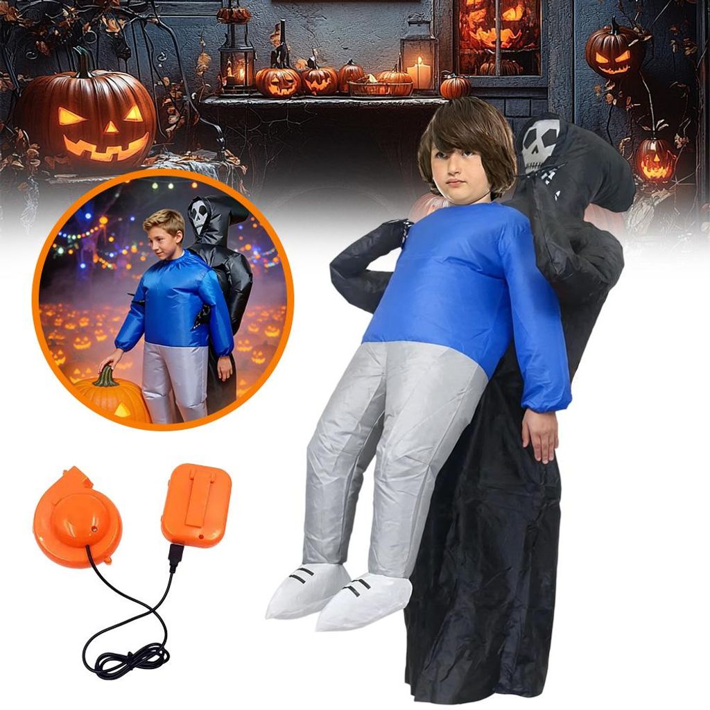 Opblaasbaar skelettenkostuum voor volwassenen, Halloween. Productafbeelding 