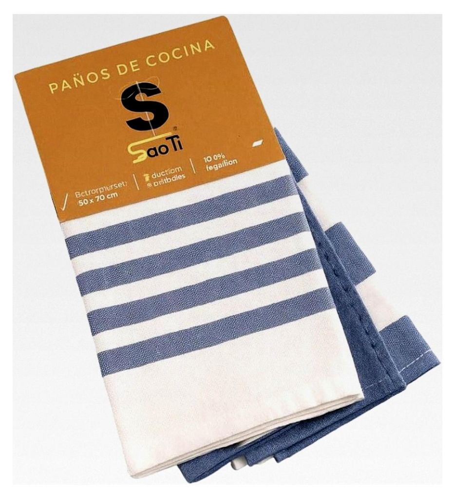 Küchentücher aus 100 % Baumwolle (3er-Set, 50 x 70 cm) - saugfähig, weich und strapazierfähig, einfarbig und gestreift, Twill (Blau und Weiß, ...