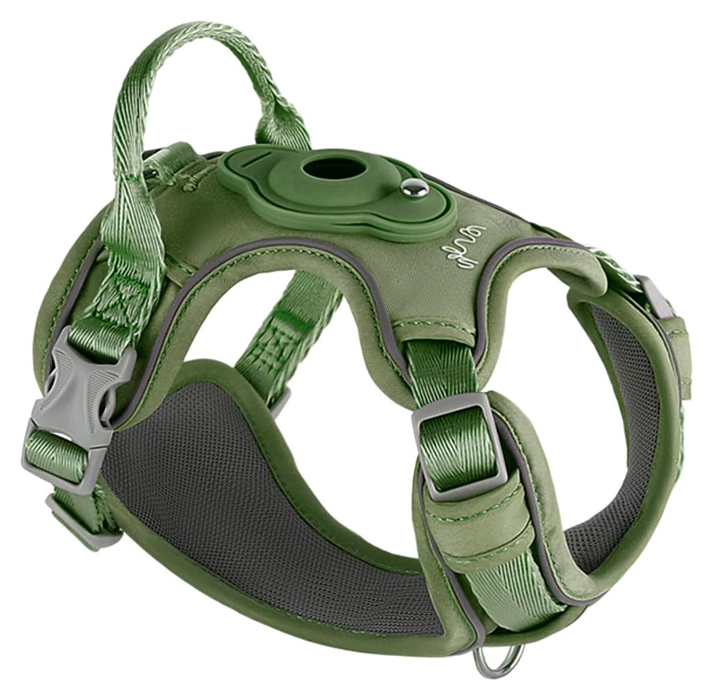 Hundegeschirr mit Halter für AirTag, Verstellbarer Brustgurt für Kleine Hunde, mit Komfortablem Griff, Langlebig und Reflektierend für Spazierg...