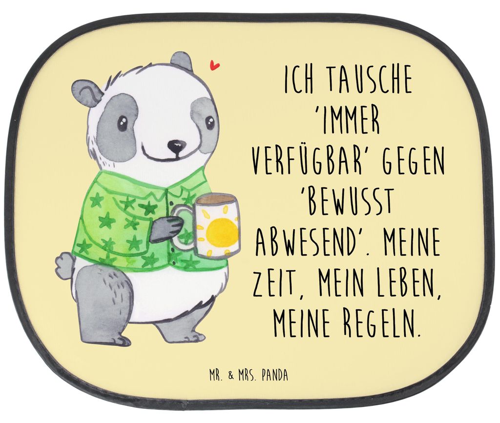Mr. & Mrs. Panda Sonnenschutz Auto Panda Burnout - Gelb Pastell - Geschenk, Überlastung, Erschöpfung, Sonnenblende, für Autoscheiben, Pkw