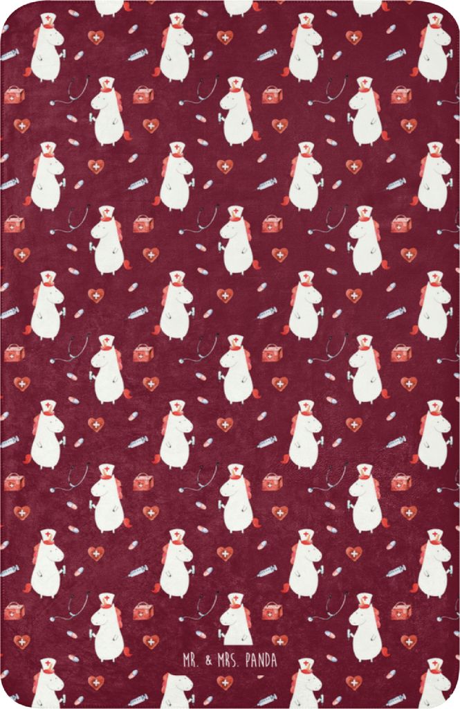 Mr. & Mrs. Panda Kuscheldecke Einhorn Krankenschwester 100 x 150 cm - Rot - Geschenk, Krankenhaus, Plaid, Decke, Tagesdecke, Krankenpfleger, Ärzti...