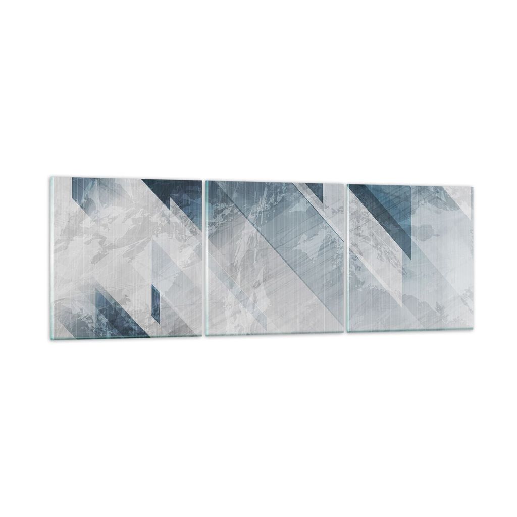 Bilder auf glas - 3 Teile - Blau Weiß Figuren - 150x50cm - Glasbilder - Wandbilder - Bilder - zum Aufhängen bereit - Wanddekoration aus Glas - Gl...