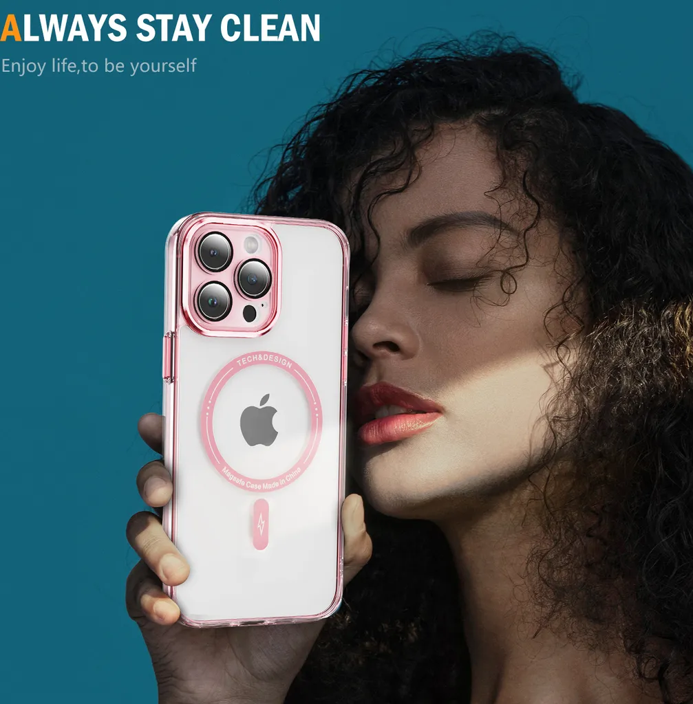 Cover MagSafe iPhone 15 Pro Rosa Trasparente: Protezione Ibrida Antiurto - 8