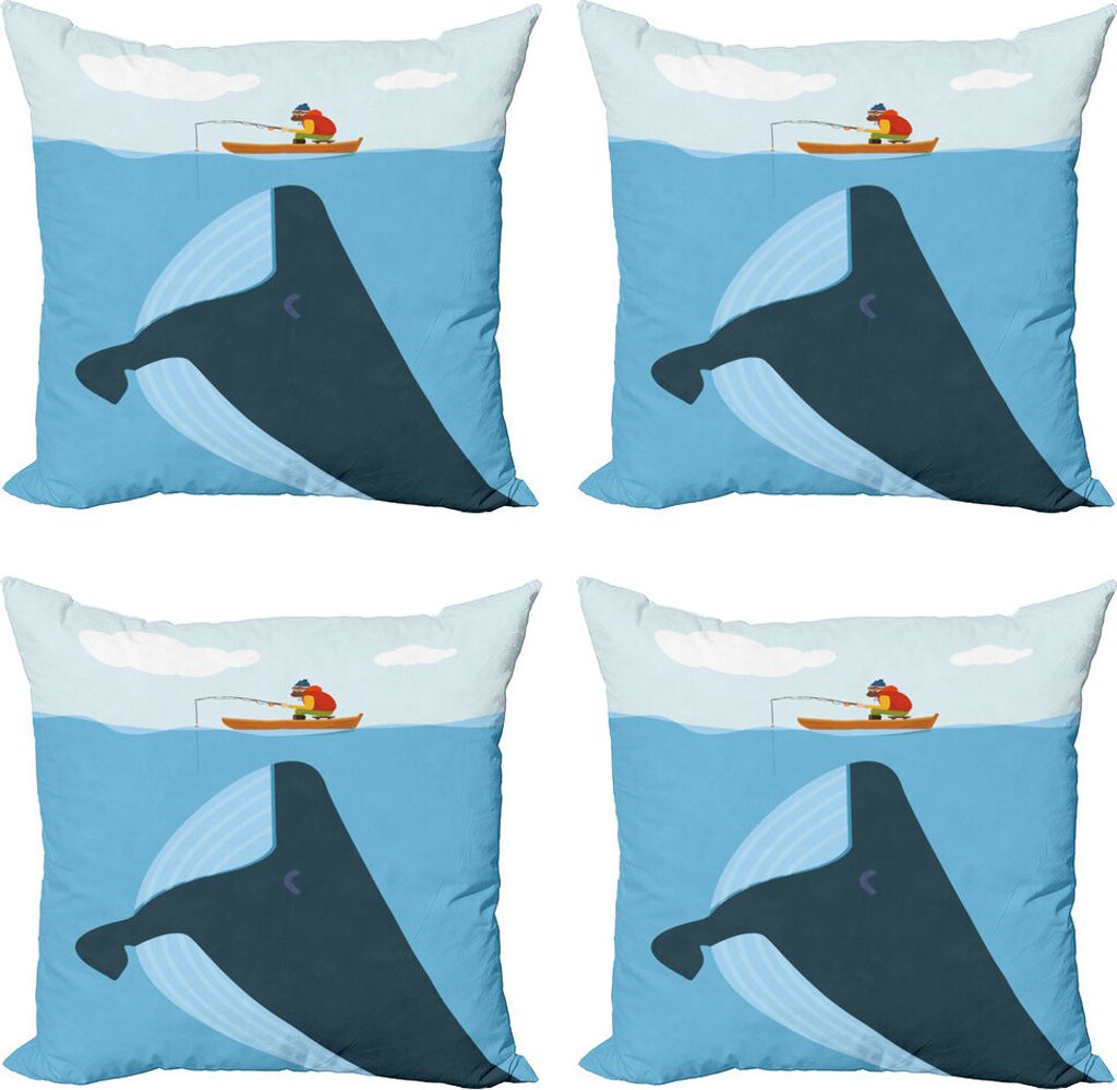 ABAKUHAUS Wal Kissenbezug Set (4 Stück), Sonnenschiff Cartoon, Moderner Doppelseitiger Digitaldruck, 45 cm x 45 cm, Mehrfarbig