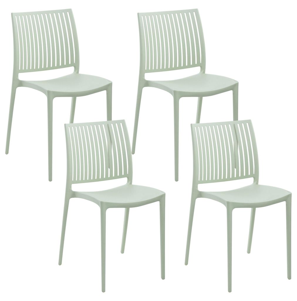 BELIANI Gartenstuhl 4er Set Hellgrün Kunststoff Stapelbar mit Streben ohne Armlehnen Modern Outdoor Balkon Terrasse Garten Kunststoffstuhl Plastik...