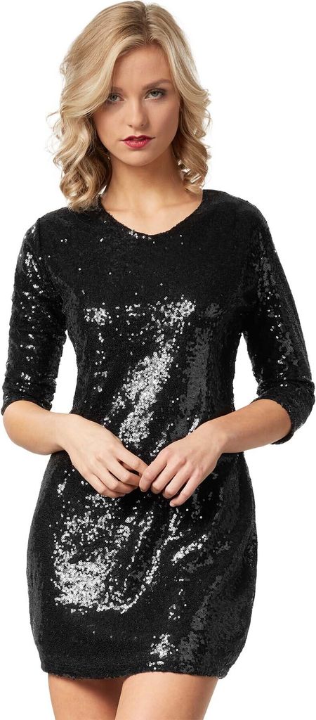 Pailletten-Langarmkleid - schwarz, M