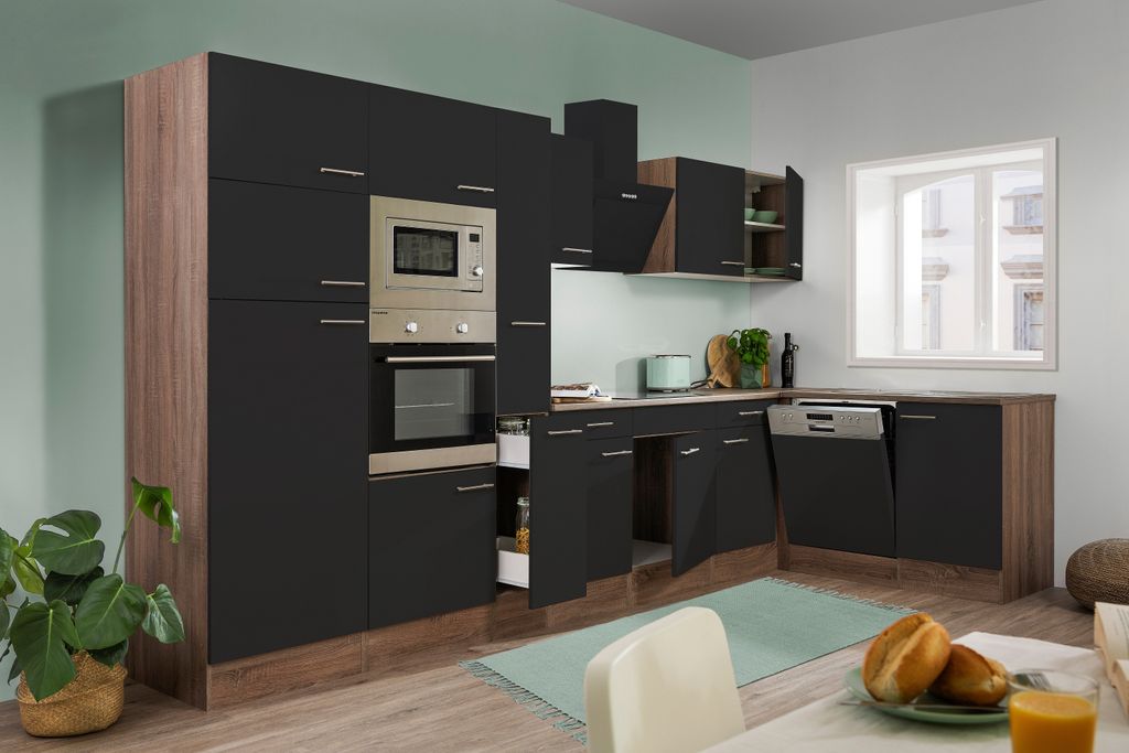 Küche Küchenzeile  Winkelküche Eiche York schwarz Oliver Produktbild 