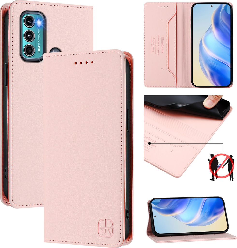 Lederhülle für Motorola Moto G60/Moto G40 Fusion Hülle Flip Brieftasche Kartenfächern Ständer Schutzhülle Pink