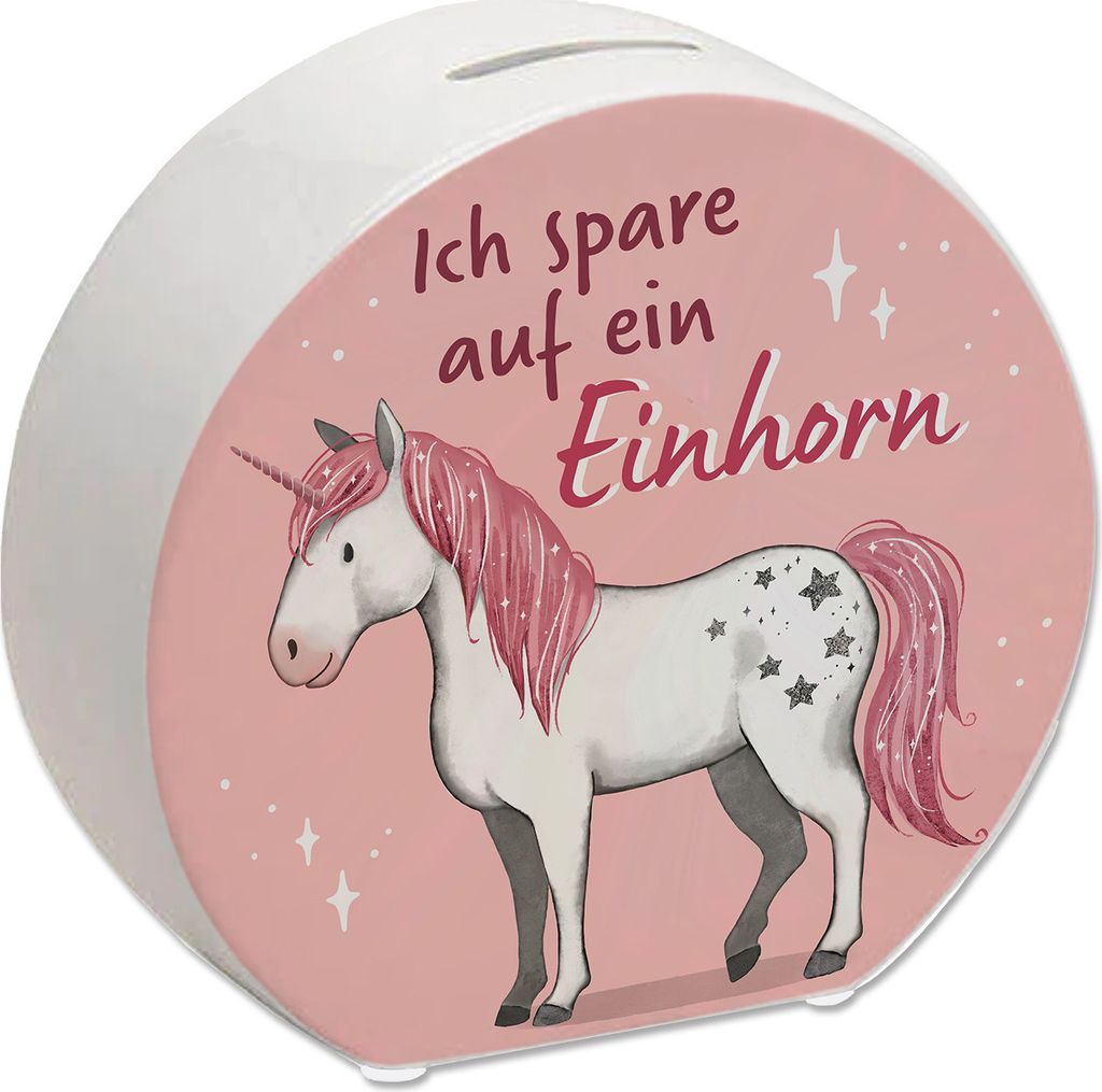 Einhorn Spardose in rosa mit Spruch Ich spare auf ein Einhorn